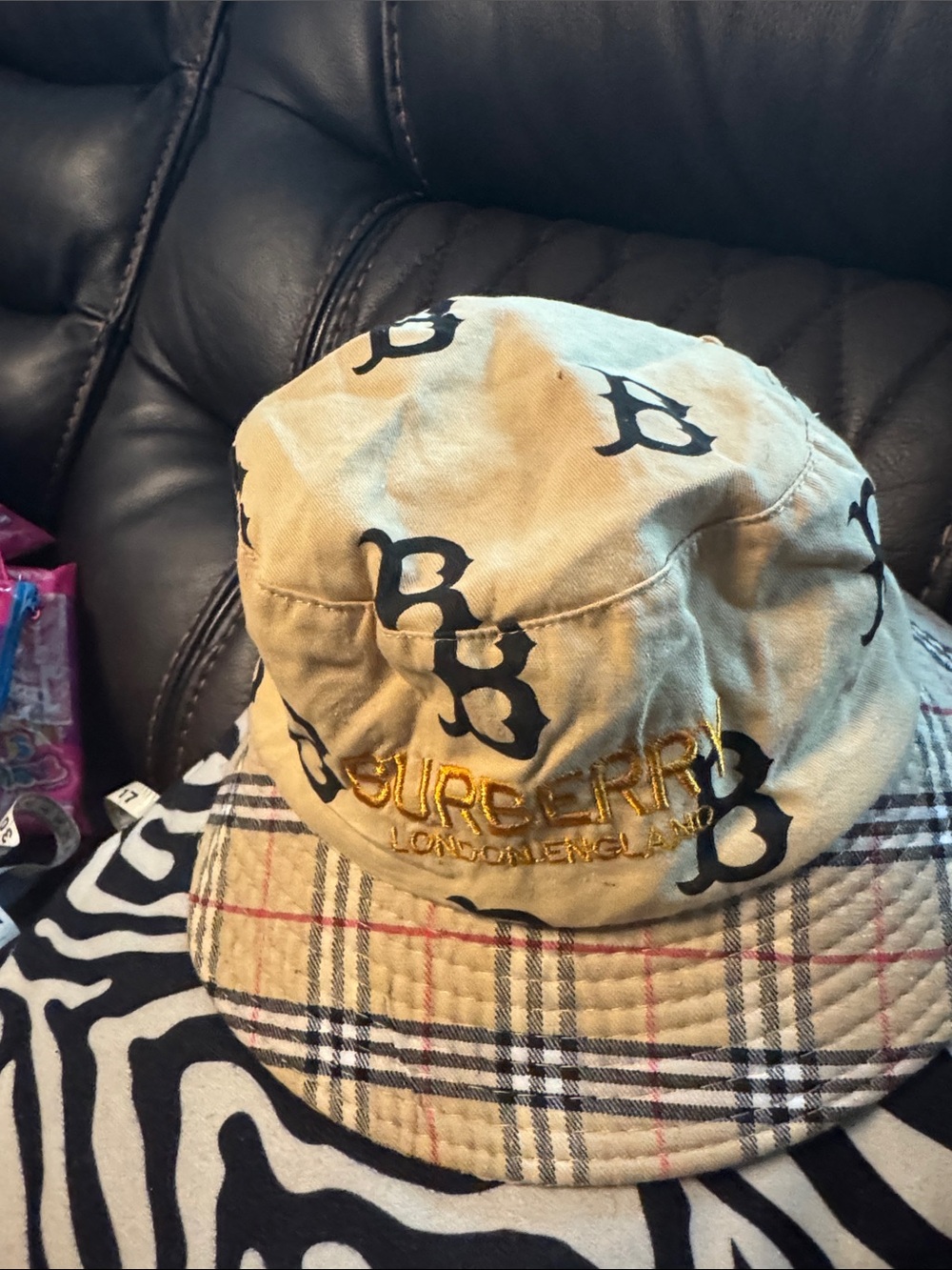 Burberry Beige Logo Bucket Hat with Nova Check Brim